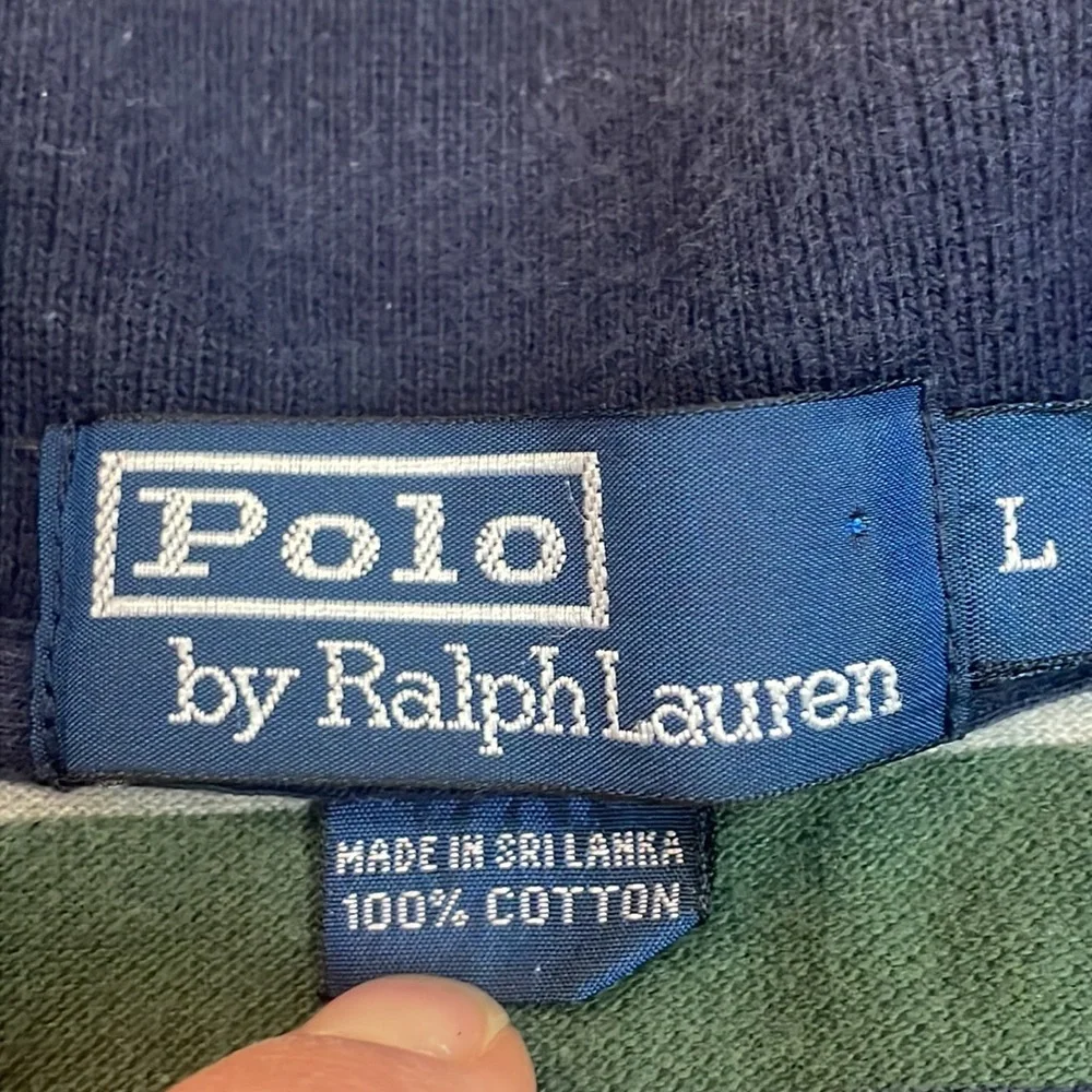 80s/90s Polo Ralph Lauren Short Sleeve Polo Blue Green Stripe Size Large
